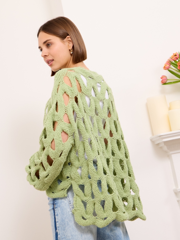Hazel- scallop edge crocheted Sweater In green