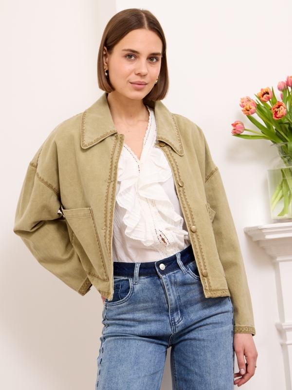 Stina  - Cotton-Twill jacket in khaki