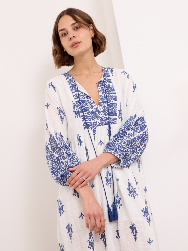 Julia - Bohemian Maxi Dress In White And Navy