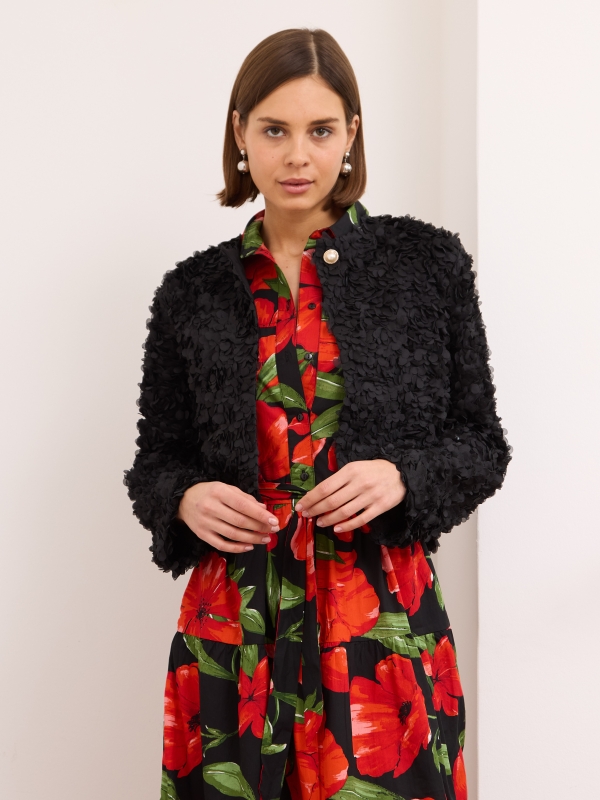 Kylie- Cropped floral jacket in Black