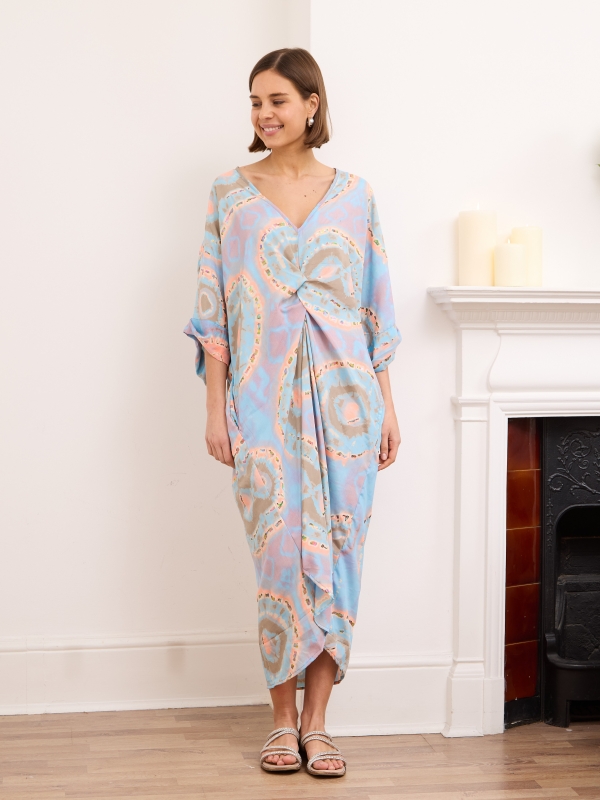 Denna - twist wrap midi dress in pale blue