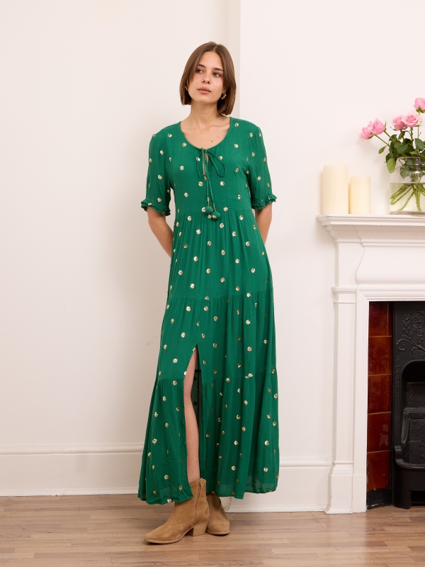 Lolita - Bohemian Sequins Embellished Maxi Dress In green