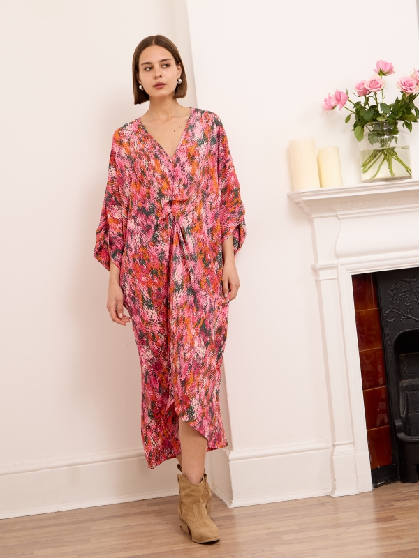 Denna - twist wrap midi dress in pink python