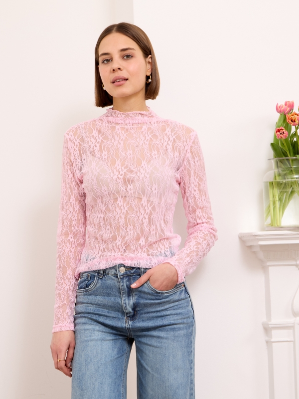 Alegra - Lace Trimmed Top In Pink