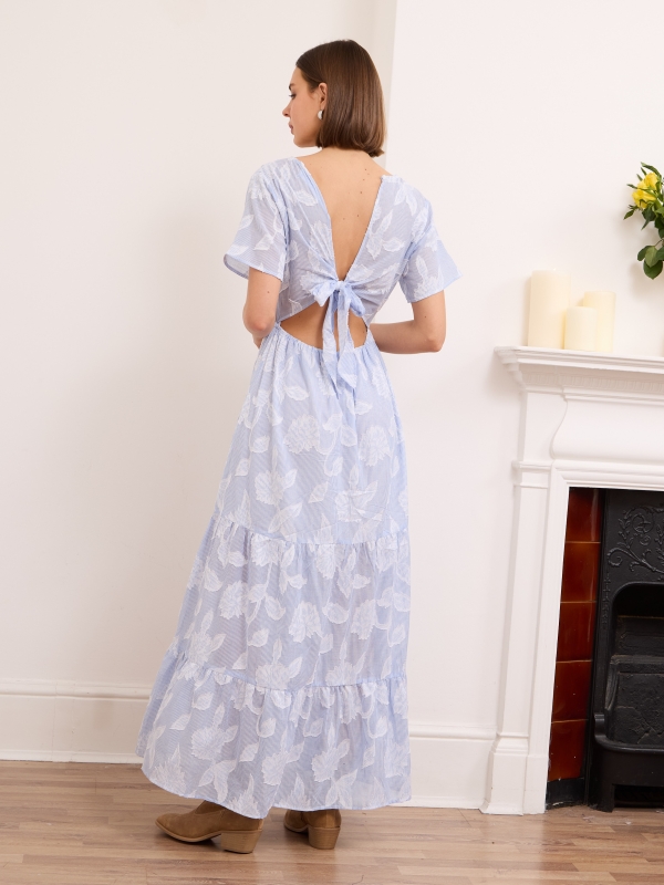 Harmony - Open Back Cotton Maxi Dress In Pale Blue