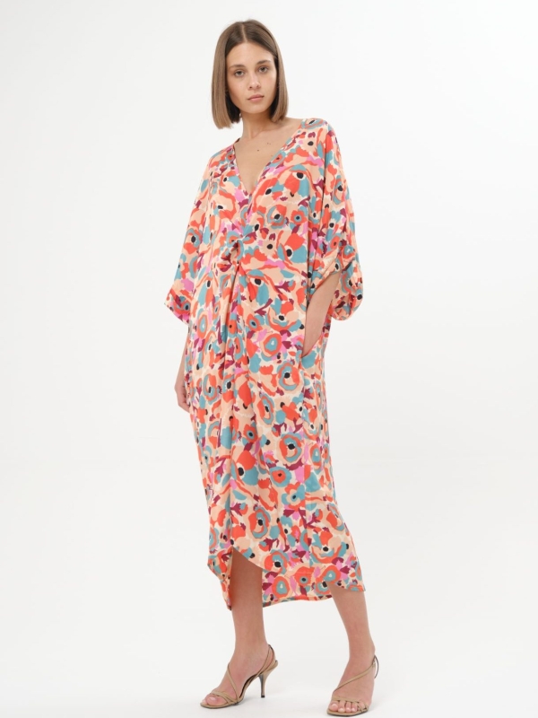 Denna - twist wrap midi dress in pink mosaic