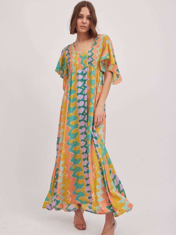 Claudia -Tiered Maxi Dress In Yellow Wave