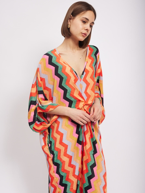 Denna - twist wrap midi dress in orange zig zag