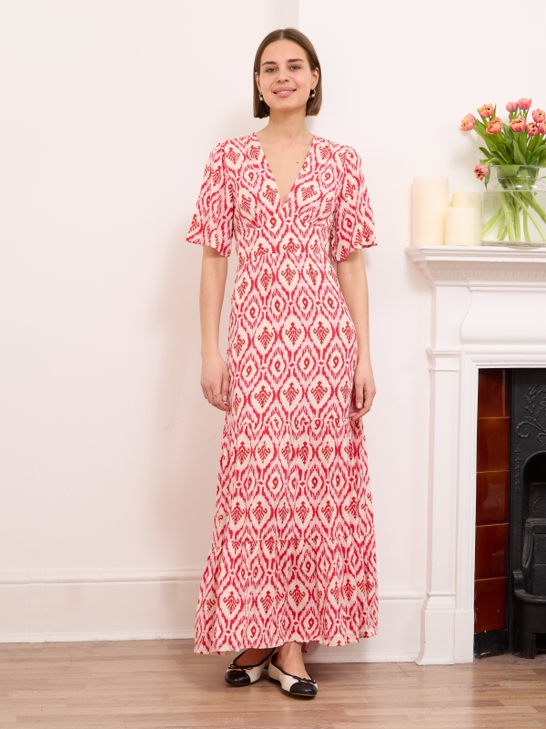 Sienna- Open Back Viscose Maxi Dress Labyrinth In Red