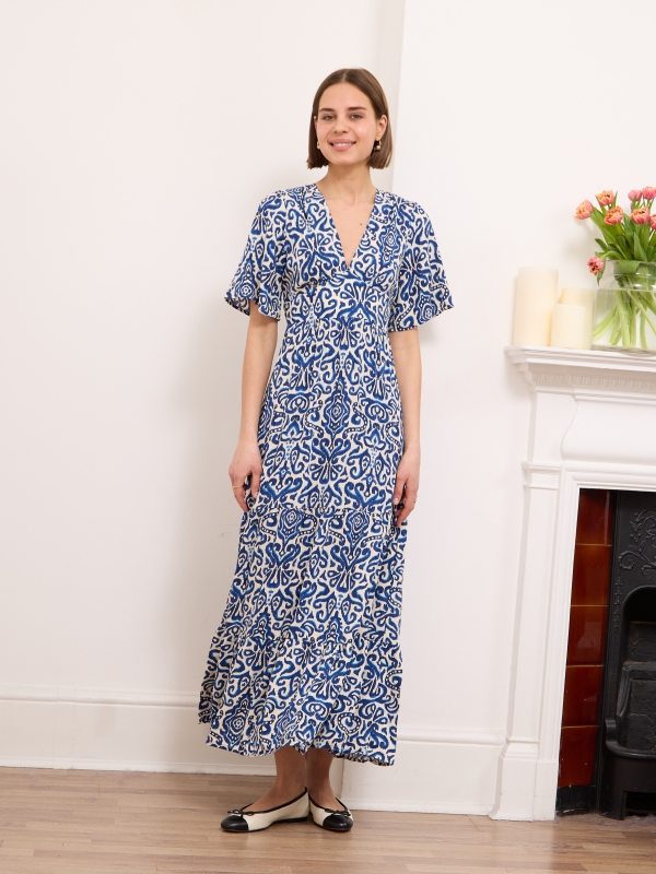 Sienna- Open Back Viscose Maxi Dress Chevron In Navy