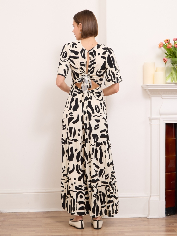 Sienna- Open Back Viscose Maxi Dress Aztec In Black