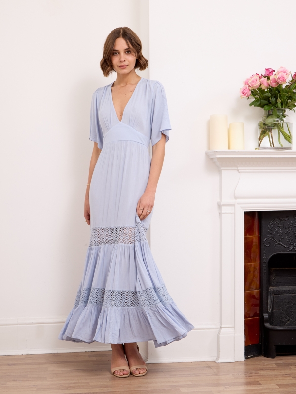 Mackenzie - Open Back Viscose Maxi Dress In blue