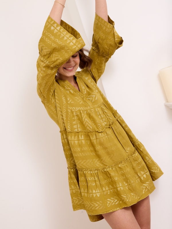 Evangeline -Bohemian Mini Dress In Saffron And Gold