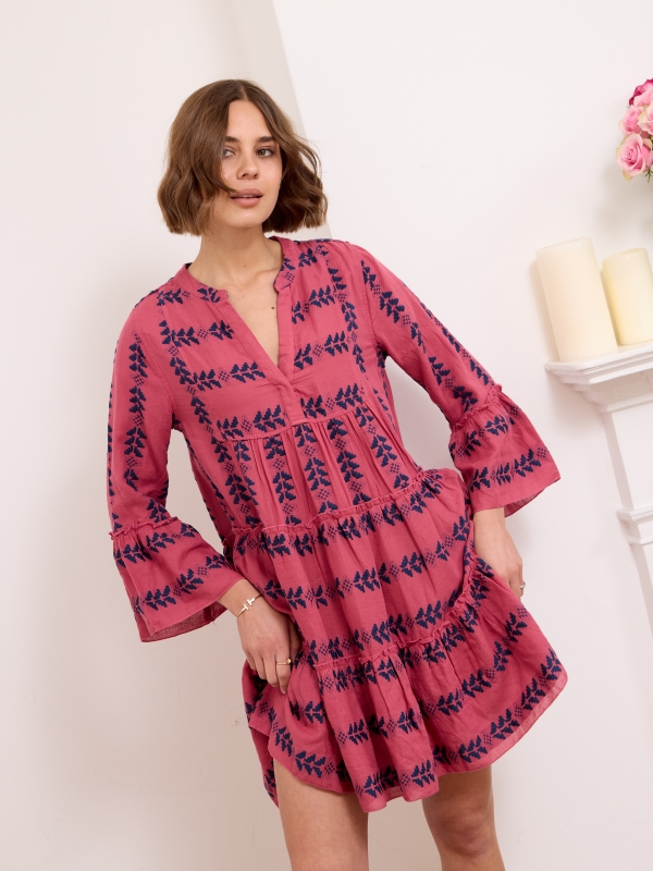 Edith-Bohemian Mini Dress In Pink And Navy