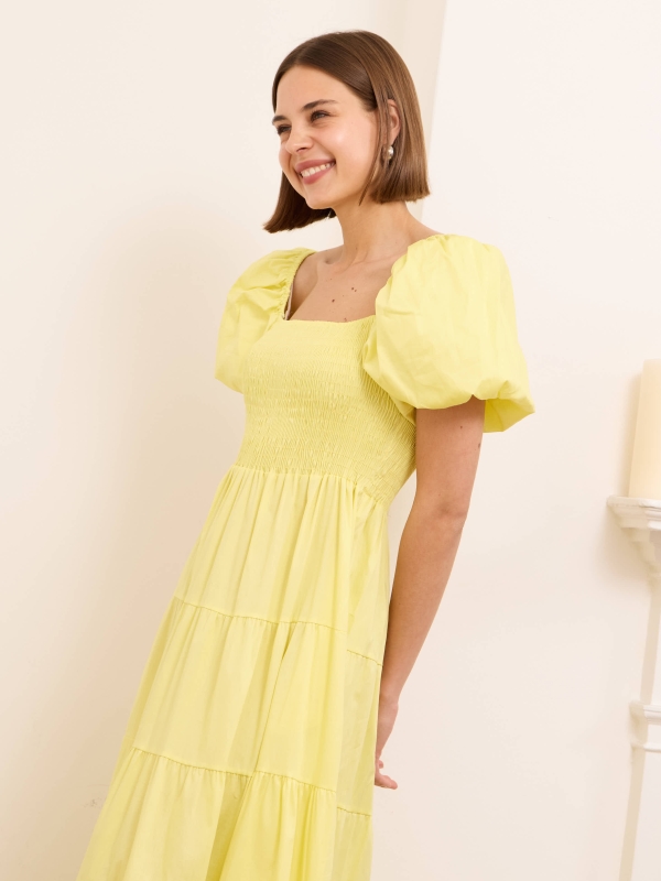 Willow- shirred midi dress in yellow