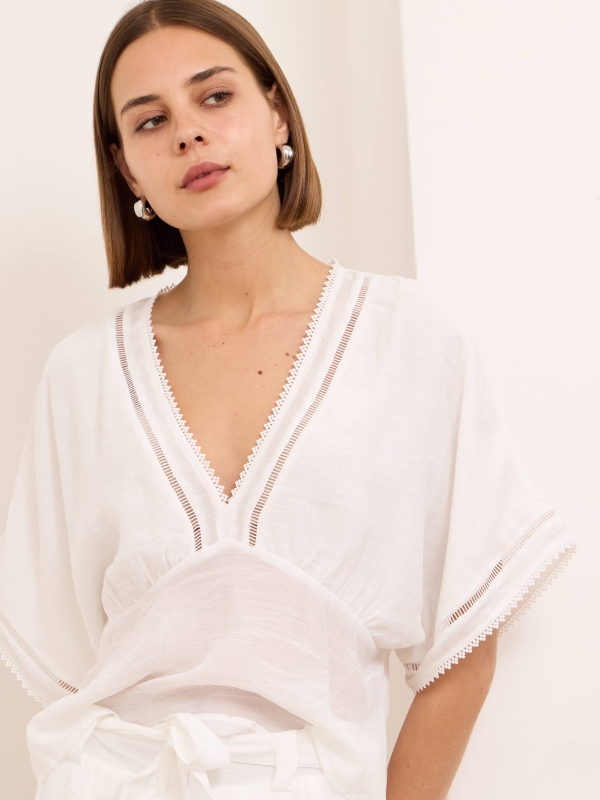 Meg -Lace Trimmed Blouse In White