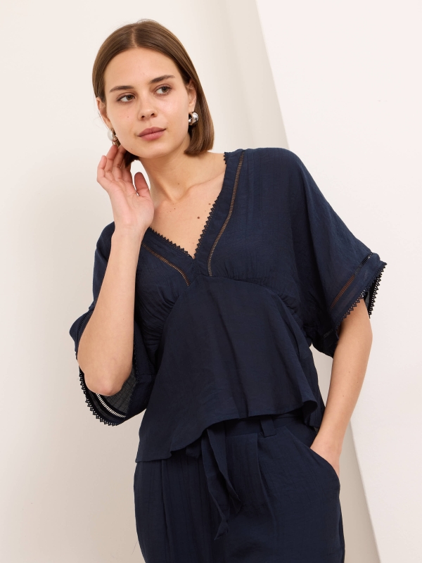 Meg -Lace Trimmed Blouse In navy