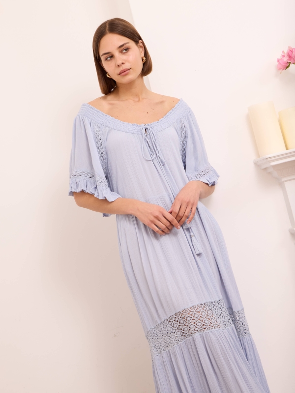 Mabel - Bohemian Tiered Maxi Dress In Blue