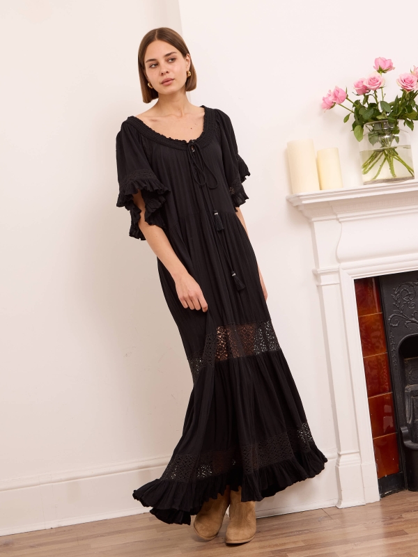 Mabel - Bohemian Tiered Maxi Dress In Black