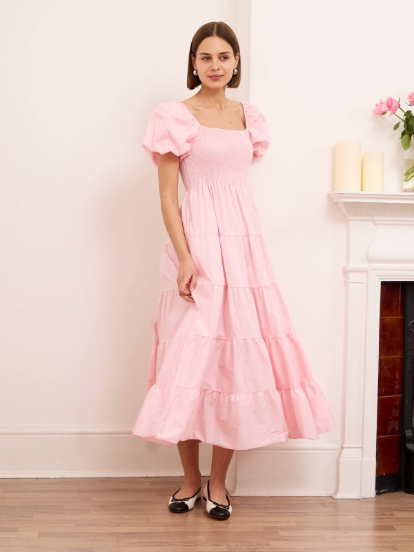 Willow- shirred midi dress in pink