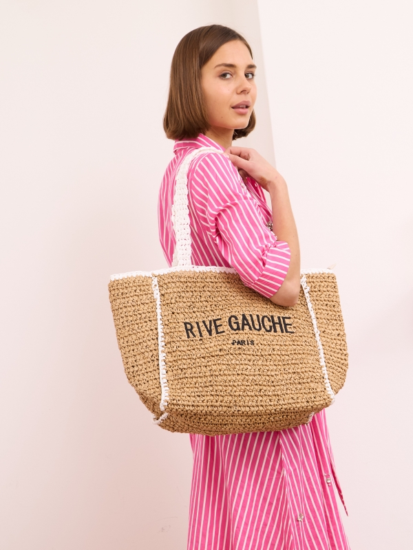 Reese - crocheted raffia tote in neutral and white