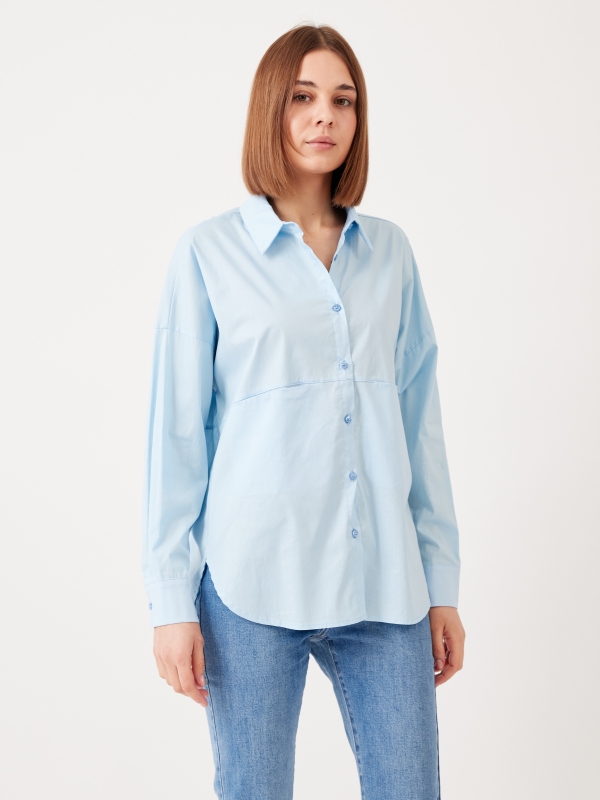 Emma - Cotton Shirt In Baby Blue
