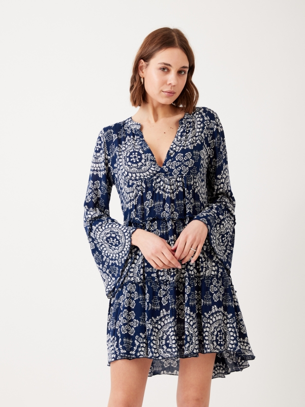 Eveline -floral  Mini Dress In Navy