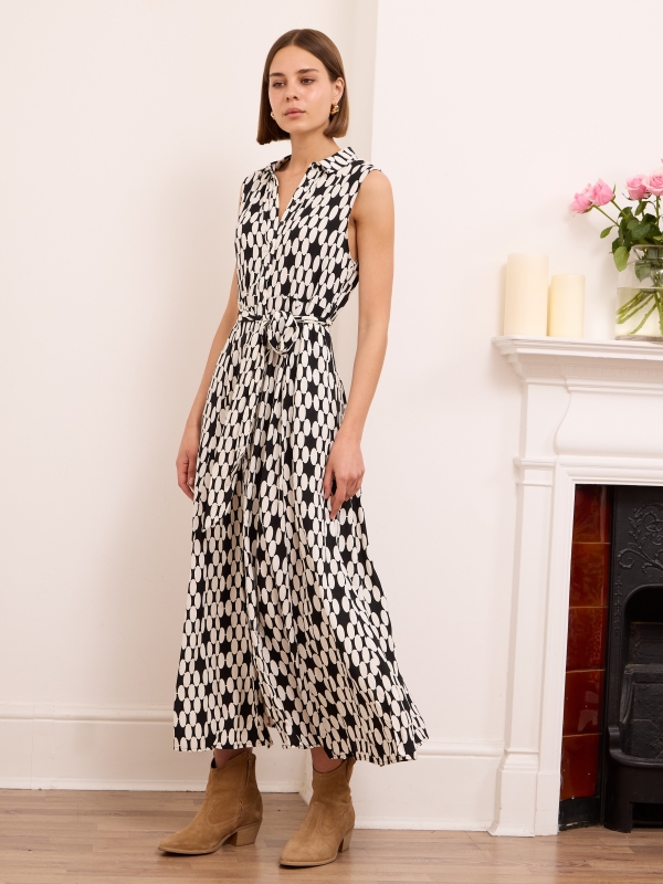 Phoebe - Sleeveless Shirt Dress Mosaic In Black