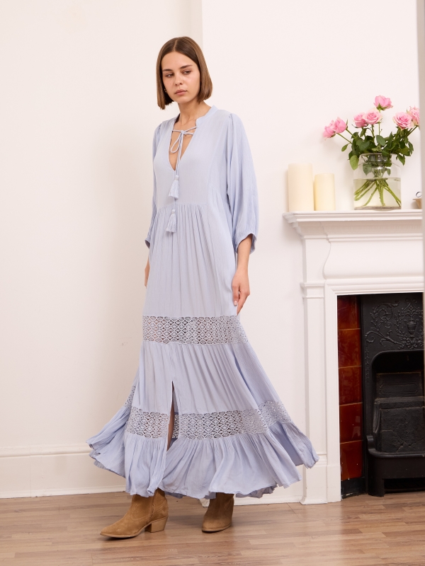 Mali - Bohemian Tiered Maxi Dress In Blue