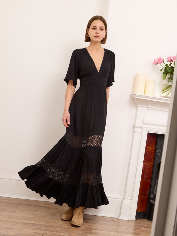 Mackenzie - Open Back Viscose Maxi Dress In Black