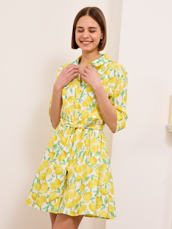 Paige - Cotton Shirt  Mini Dress Lemon In Yellow