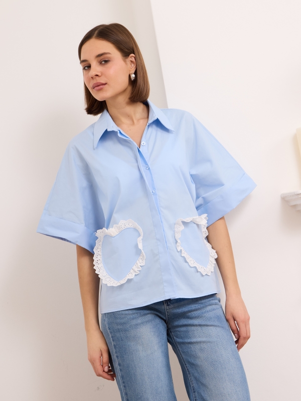 Jodie - heart embellished cotton shirt in blue