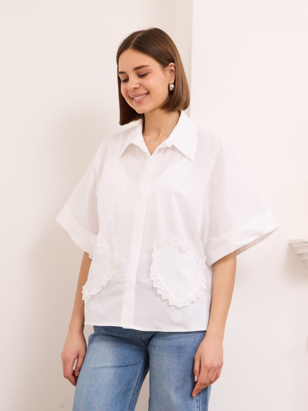 Jodie - heart embellished cotton shirt in white
