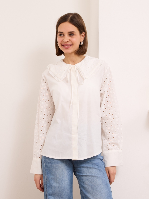 Calista - broderie anglaise  shirt with a collar in white