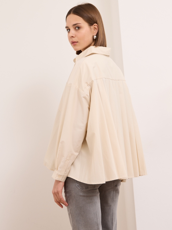 Paulina- Pleated Cotton Shirt In Beige