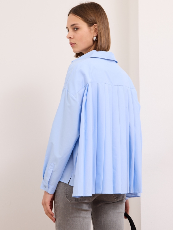 Paulina- Pleated Cotton Shirt In Blue