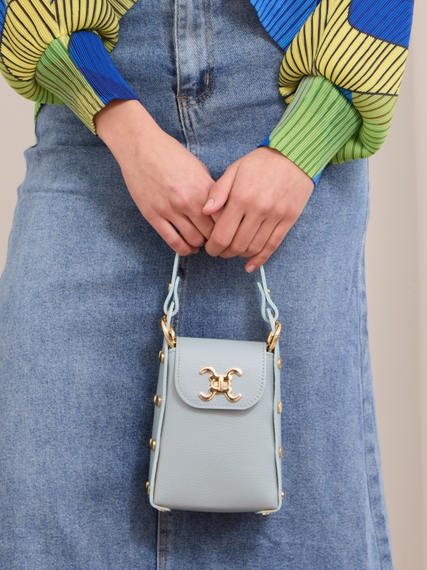 Sienna - cross body leather bag in pale blue