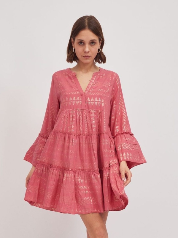 Evangeline -Bohemian Mini Dress In Rose And Gold