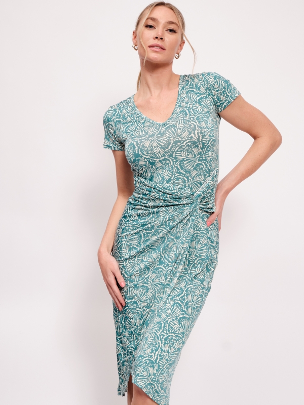 Antonella - Wrap-effect gathered printed midi dress floral in green