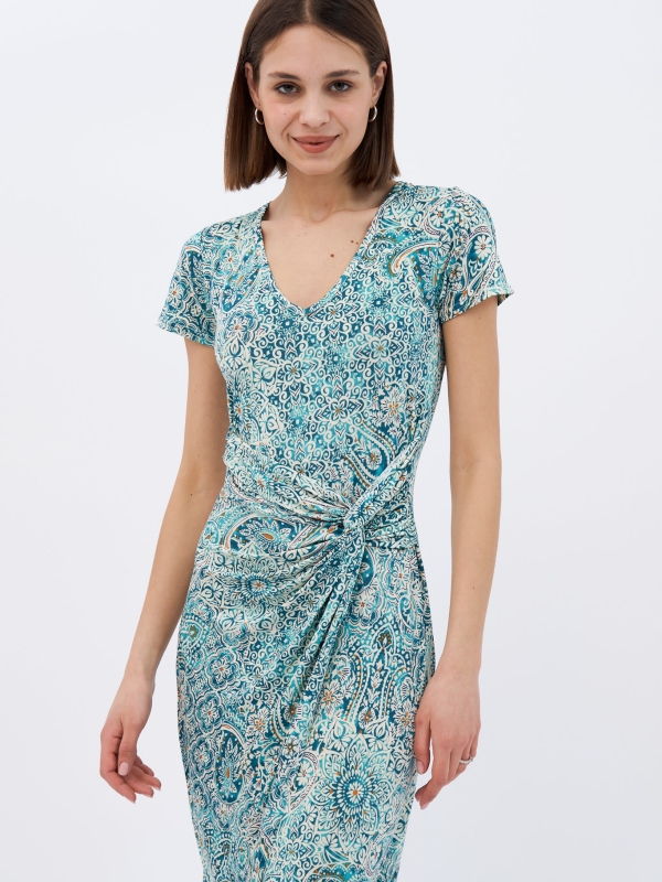 Antonella - Wrap-effect gathered printed midi dress paisley in turquoise