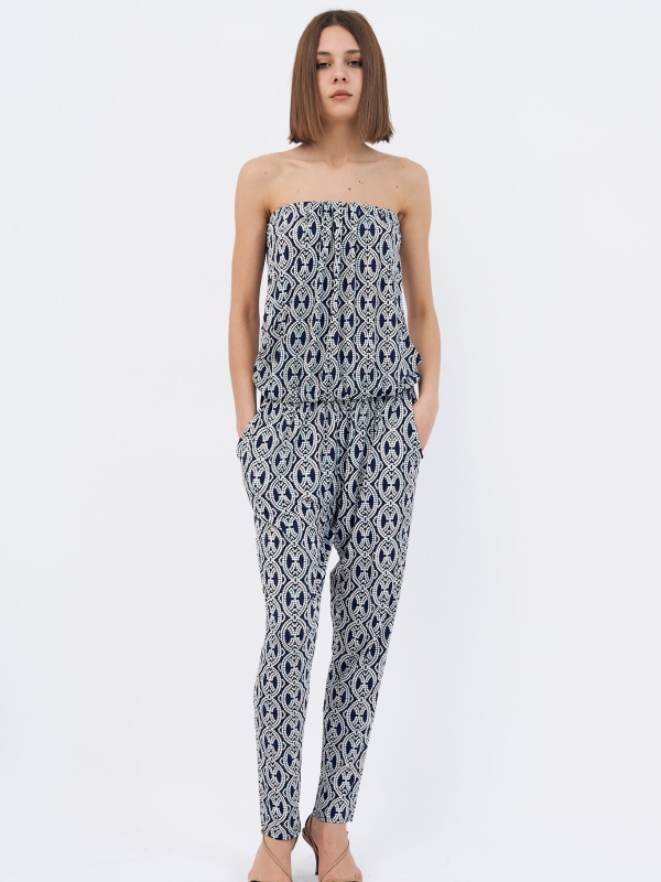 Clara Bandeau Jumpsuit mosaic in navy