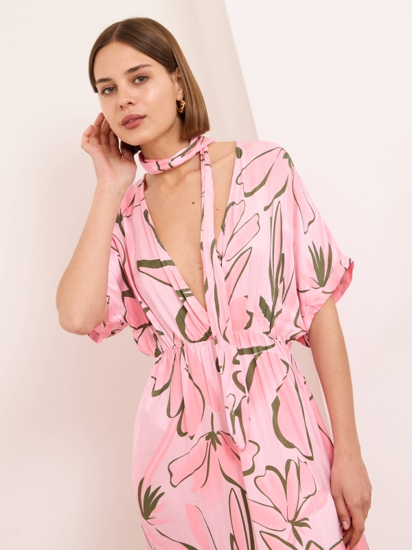 Alessia  - silk satin printed maxi dress abstract in pink