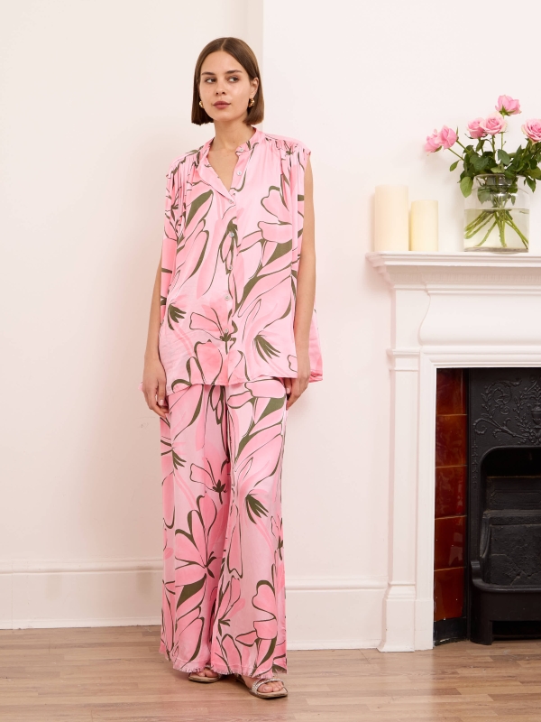 Adrianna - silk-satin wide leg trousers abstract in pink