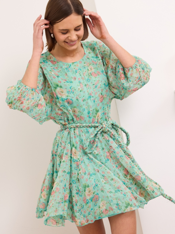 Britney- Tiered Floral Mini Dress in Turquoise