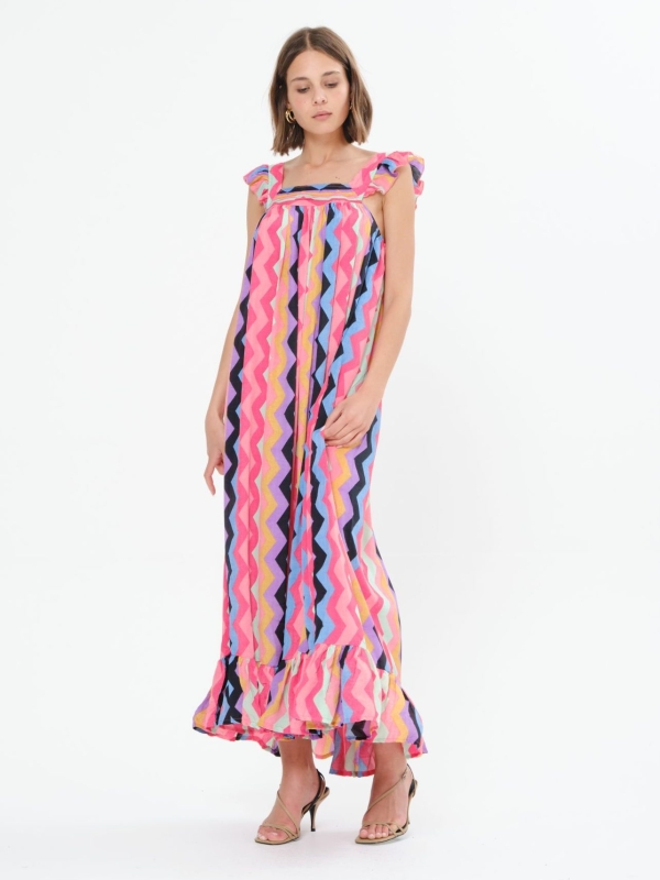 Maddison  -Ruffle Trim Sleeveless Slip Dress Rainbow In Pink And Blue