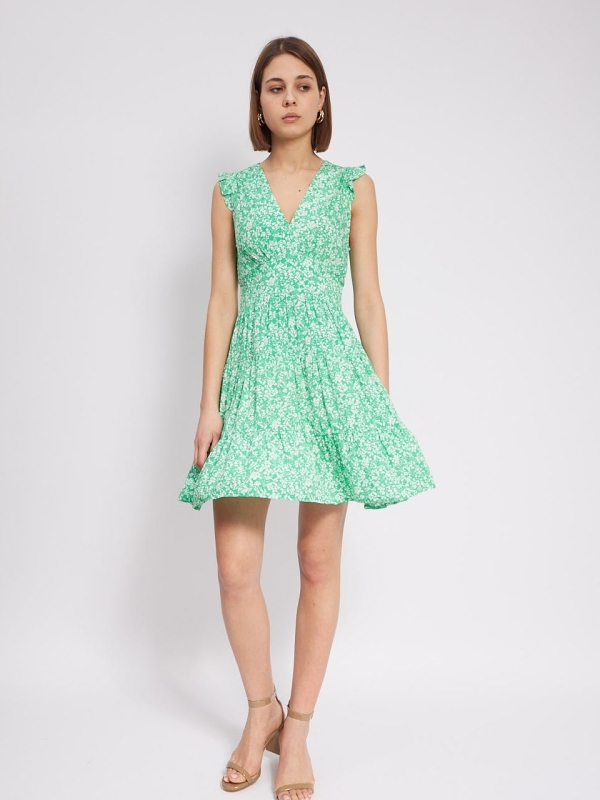 Danielle -Tiered Smock Mini Dress Ditsy Floral in Green