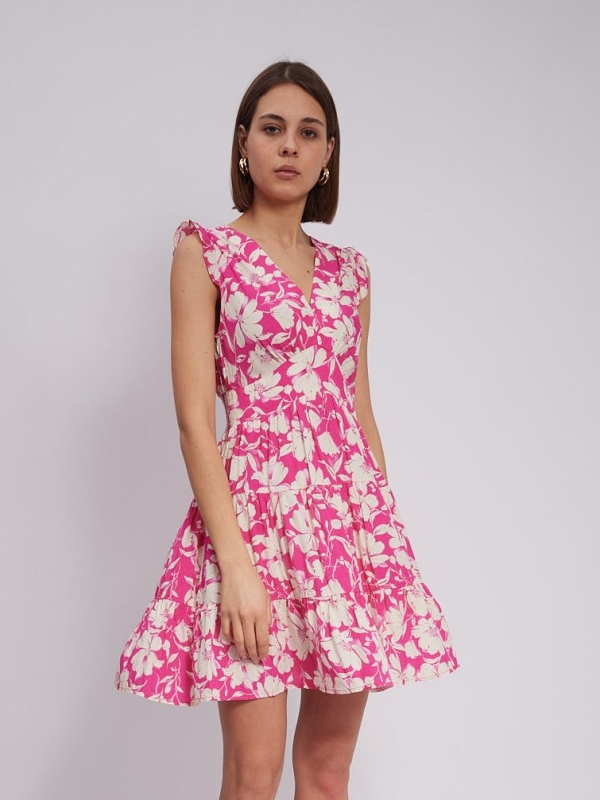 Danielle -Tiered Smock Mini Dress Orchid in Pink
