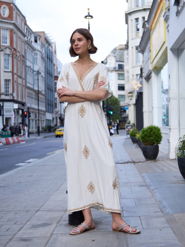 Winona- Open Back Embellished Cotton Maxi Dress In Neutral