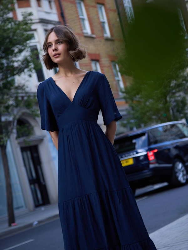 Veronica - Open Back Maxi Dress In Navy