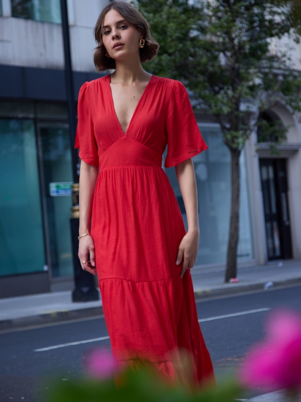 Veronica - Open Back Maxi Dress In Red
